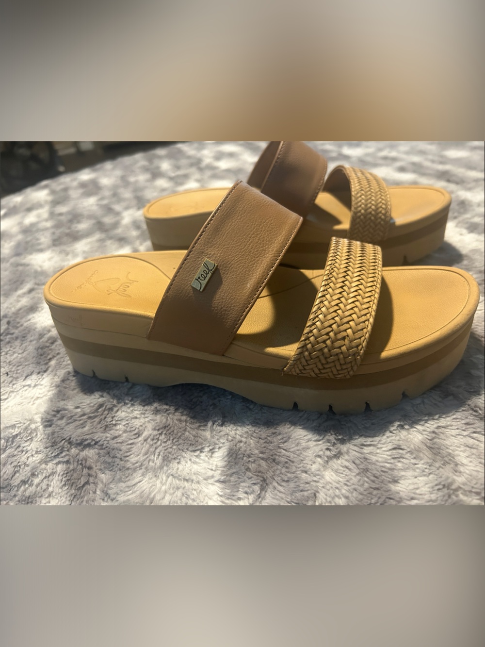 Reef Woven Tan Platform Slide Sandals